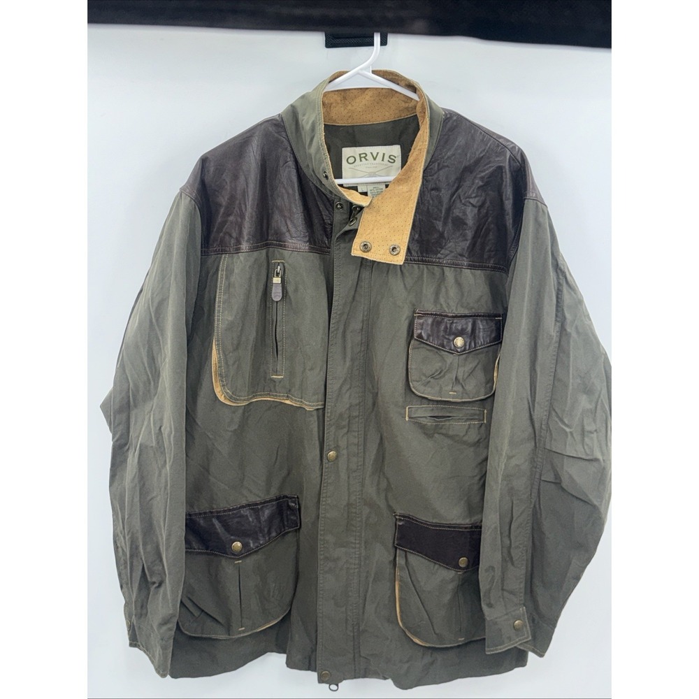 Vintage Orvis Leather-trim Fishing Field Jacket Large Hunting Military Green